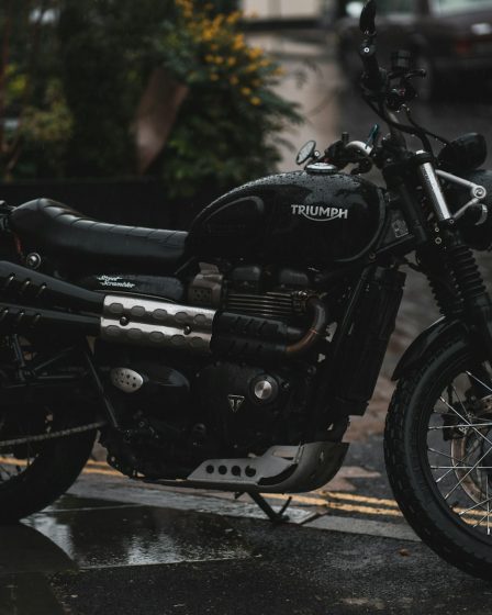 a motorcycle parked on the side of the road