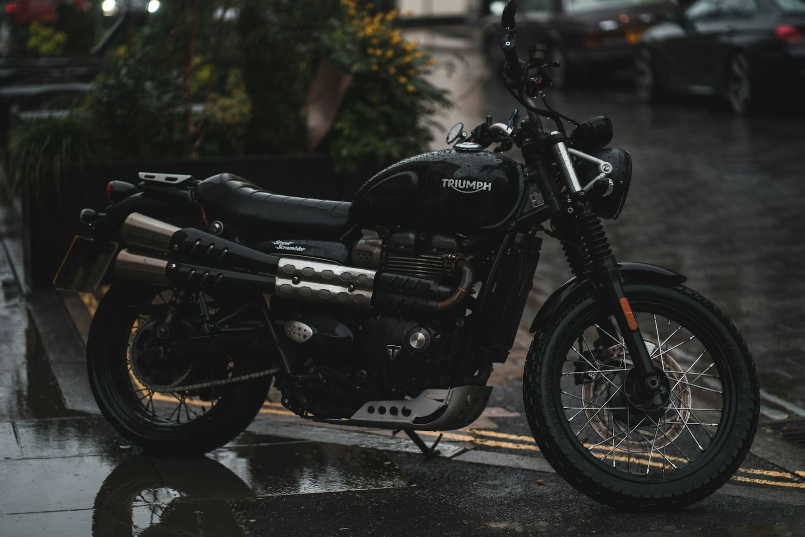a motorcycle parked on the side of the road